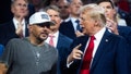 Former President Donald Trump is seen with Jason Aldean in the Fiserv Forum on the last night of the Republican National Convention in Milwaukee, Wis., on Thursday July 18, 2024. (Tom Williams/CQ-Roll Call, Inc via Getty Images) - Fox News
