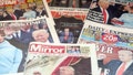Newspapers with photos of Donald Trump are piled up ahead of his inauguration. - Fox News