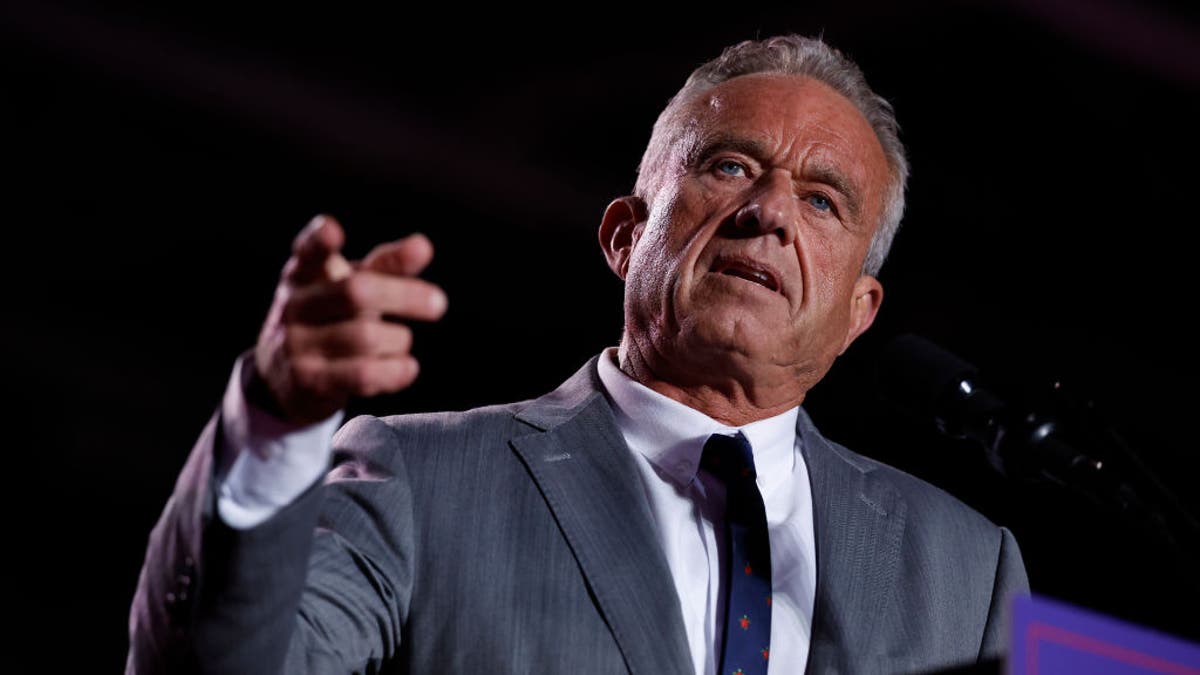 Robert F. Kennedy Jr. speaks during a campaign rally for former President Donald Trump at Macomb Community College on November 1, 2024 in Warren, Michigan.