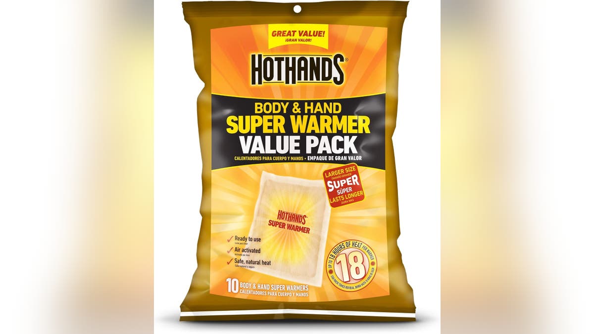 Hand and foot warmers provide essential warmth.