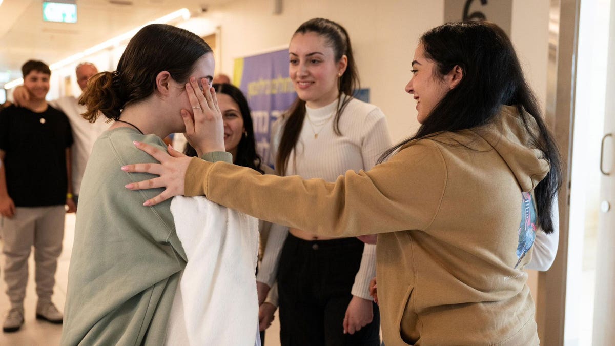 Following Agam Berger's release on Thursday she is reunited with her friends Liri, Karina, Daniella and Naama who were all freed as part of the deal last week.