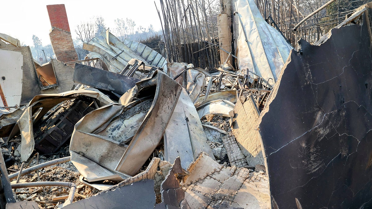 A picture of Anna Faris' destroyed Pacific Palisades home with warped wood