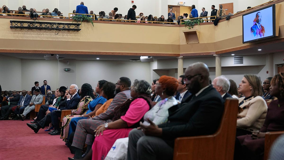 Biden is sitting with the congregation at the Charleston church