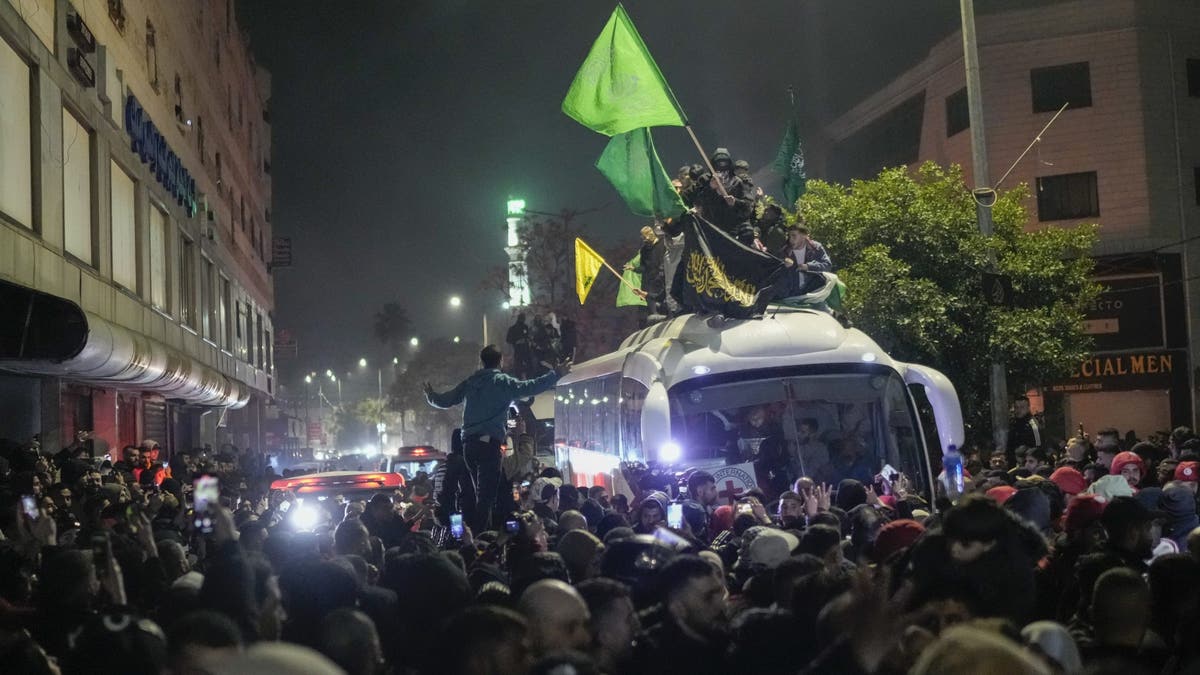 A bus carrying Palestinian prisoners