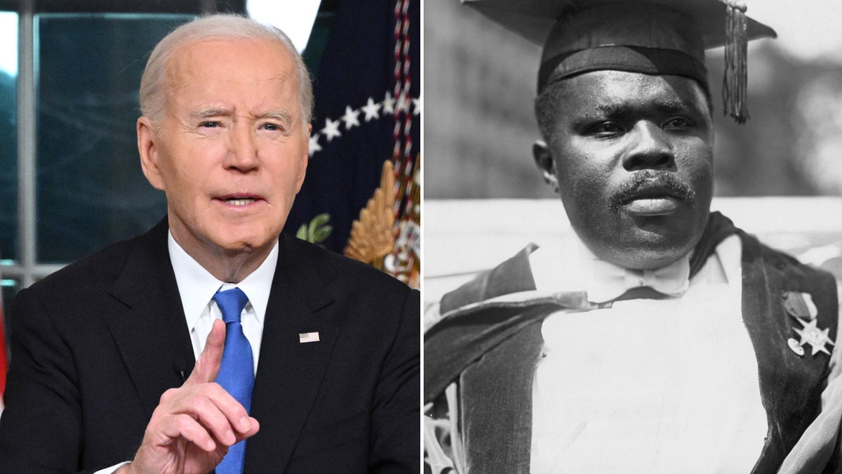 Split representation  of Joe Biden and Marcus Garvey