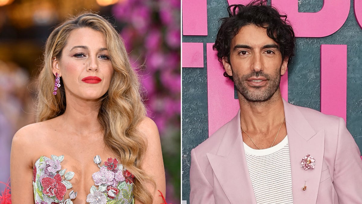 Blake Lively wears floral gowns without belts near Justin Baldoni in a pink suit