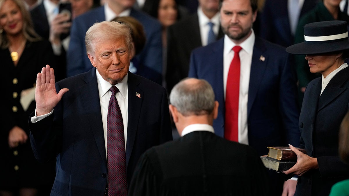 Donald Trump is sworn in as the 47th president of the United States by Chief Justice John Roberts