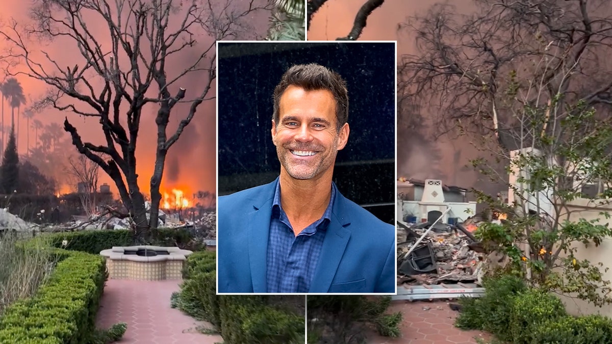 Una foto de Cameron Mathison con su casa quemada