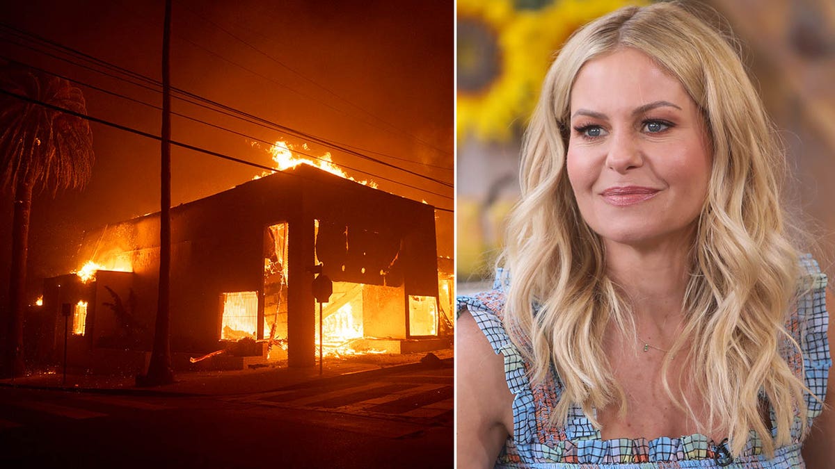 a burning building in the palisades fire/candace cameron bure 