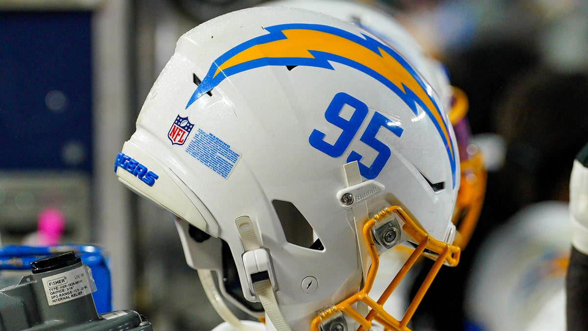 Chargers helmet on sideline