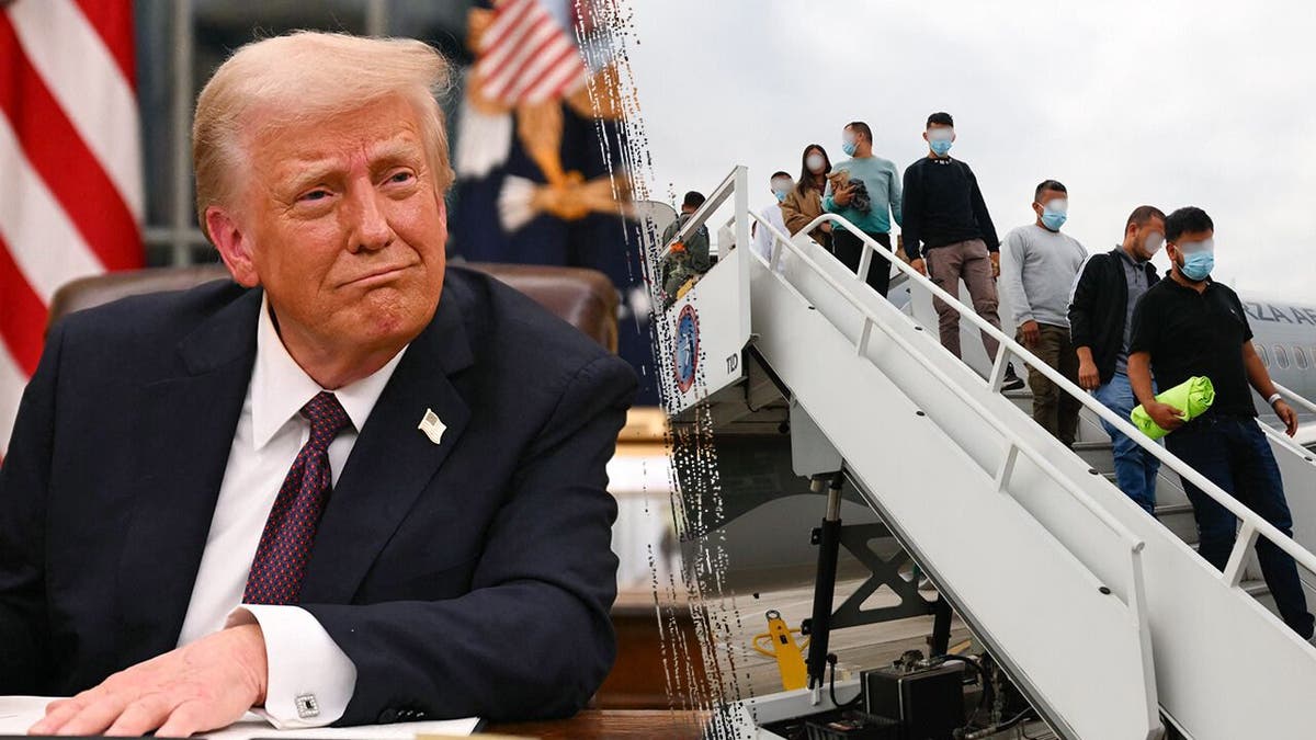 President Donald Trump and deported migrants in Colombia