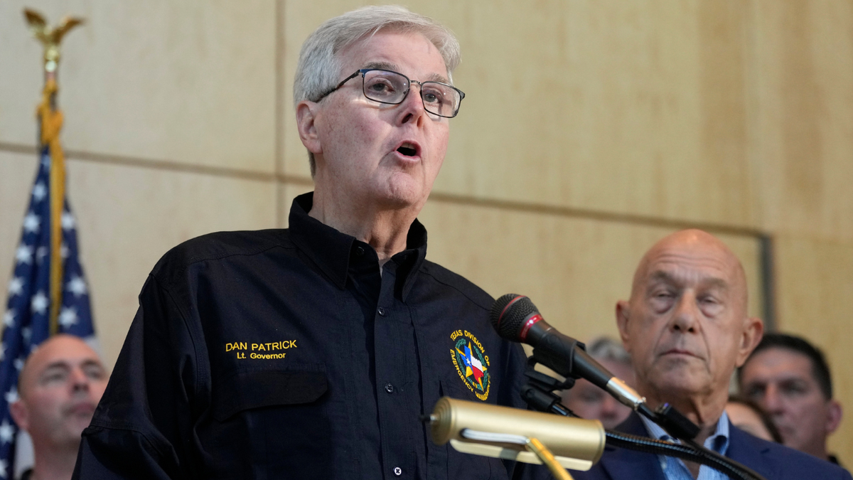 Acting governor of Texas, Lt. Gov. Dan Patrick, speaks during a press conference at the Emergency Operations Center about the city's response on July 9, 2024, in Houston.