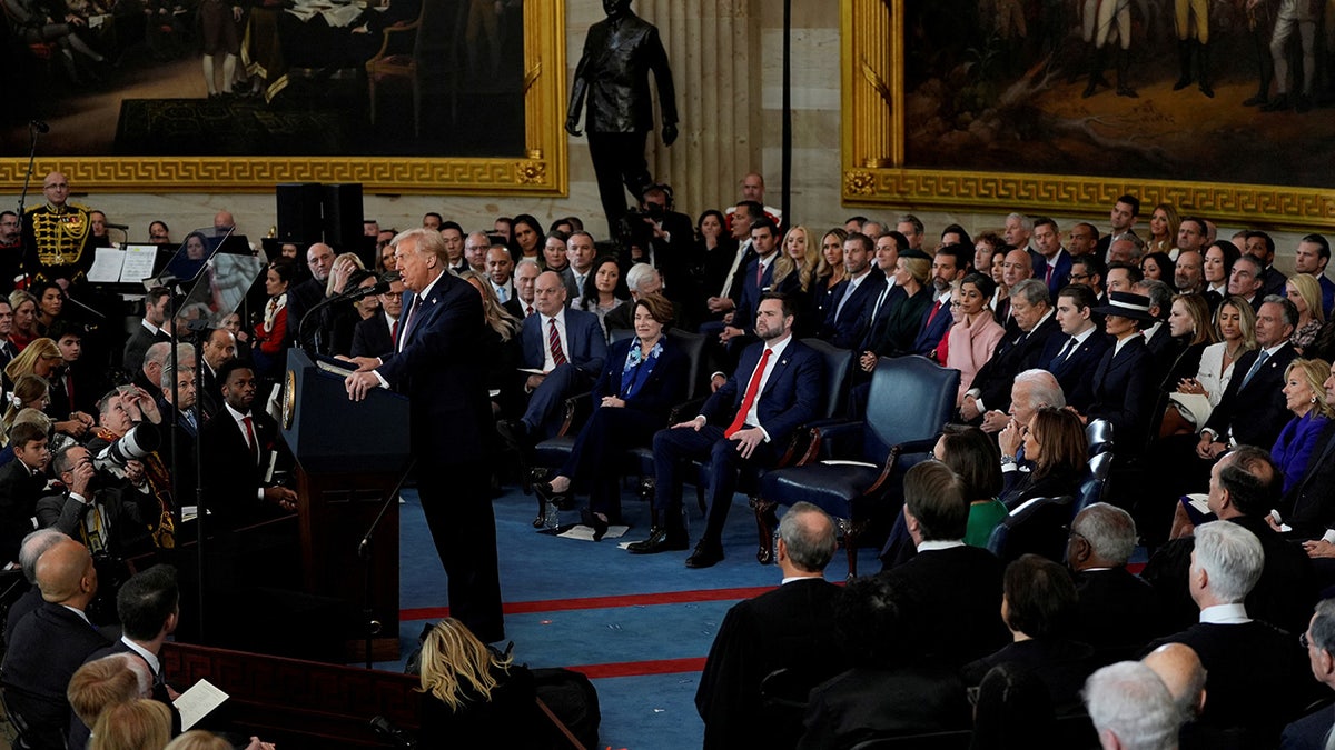 President Donald Trump delivers his inaugural address during the 60th presidential inauguration