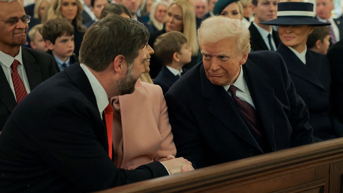 Donald Trump greets U.S. Vice President-elect JD Vance as they attend a service at St. John's Church
