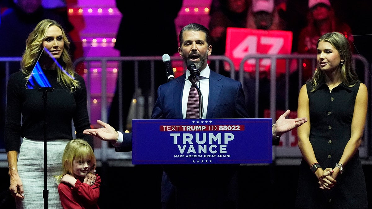 Donald Trump Jr. speaks during a demonstration for the president -elect of the United States, Donald Trump