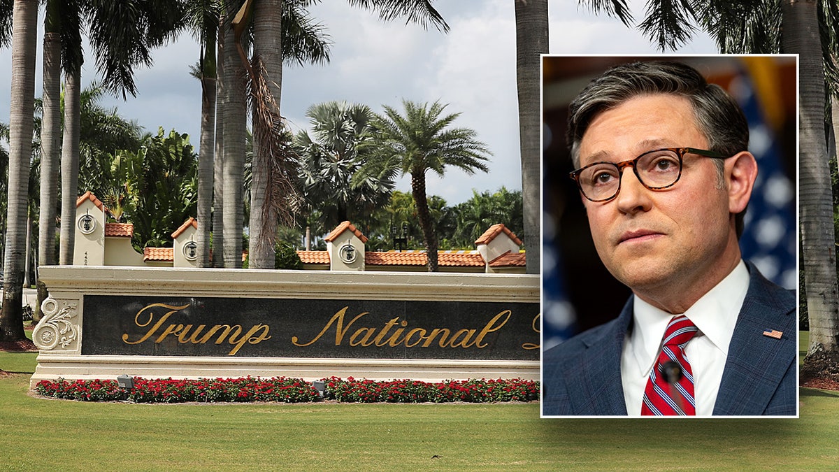 Speaker Mike Johnson Inset on a picture of Trump National Doral Resort