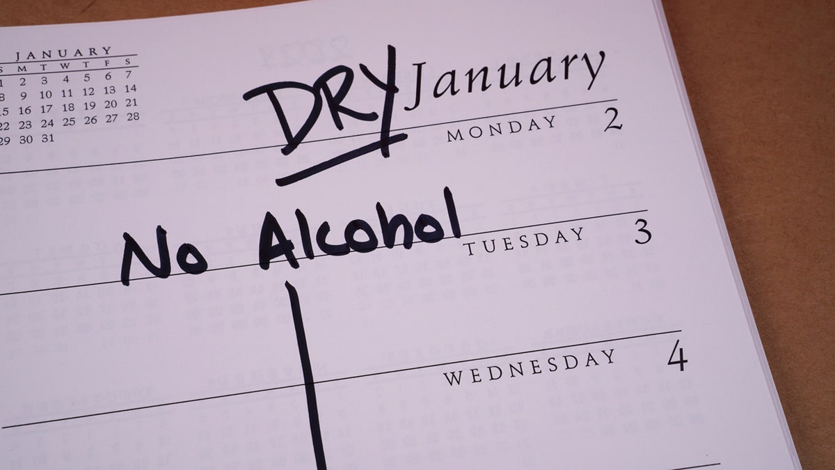 "No alcohol" written in the January calendar "Dry January."