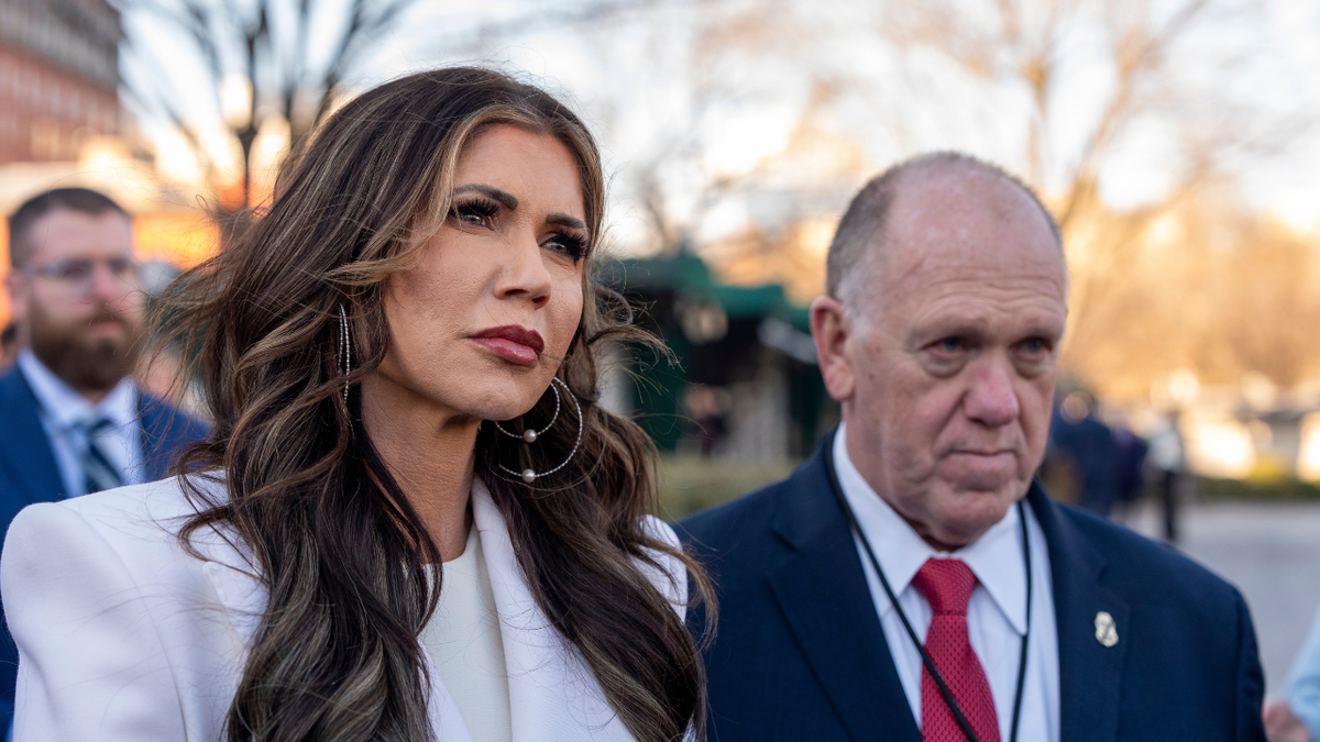 Homeland Security Secretary Kristi Noem and White House border czar Tom Homan speak with reporters at the White House on Wednesday, Jan. 29, 2025 in Washington, D.C.