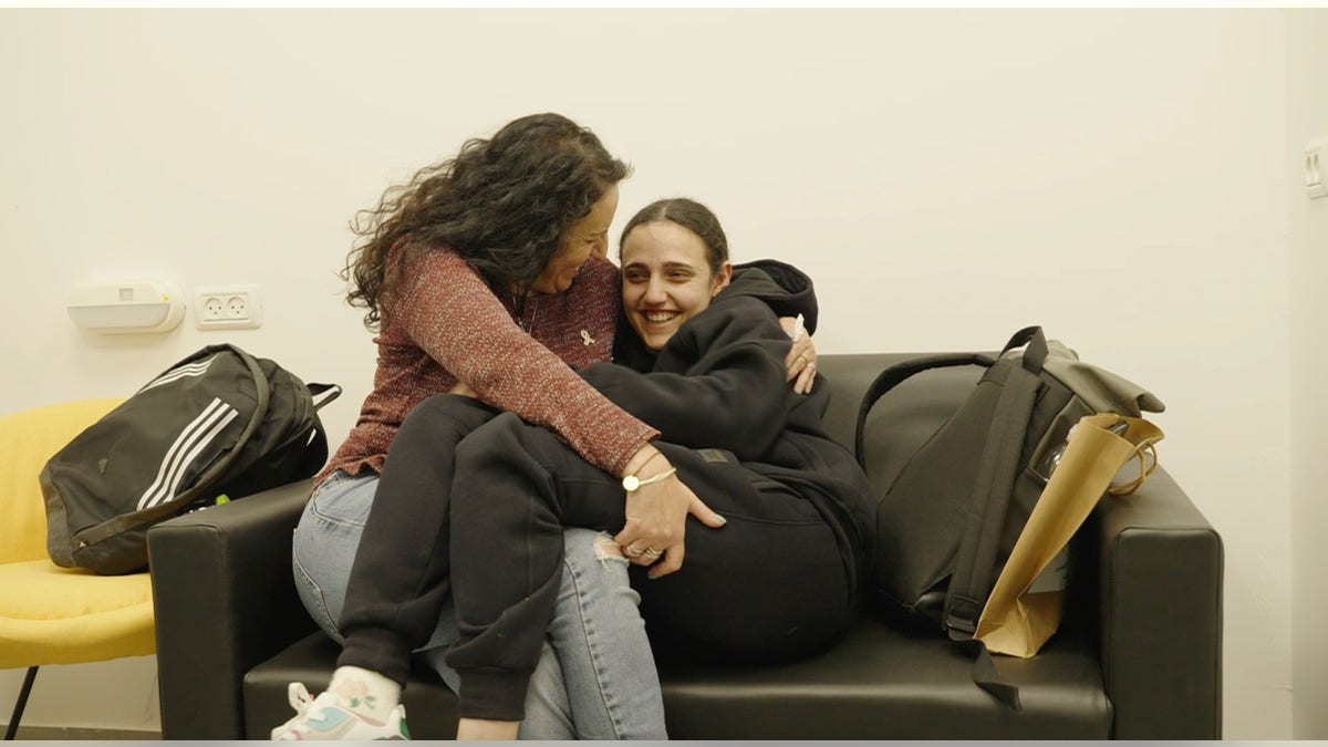 Romi Gonen and her mother Meirav Leshem Gonen reunited after Romi's release.