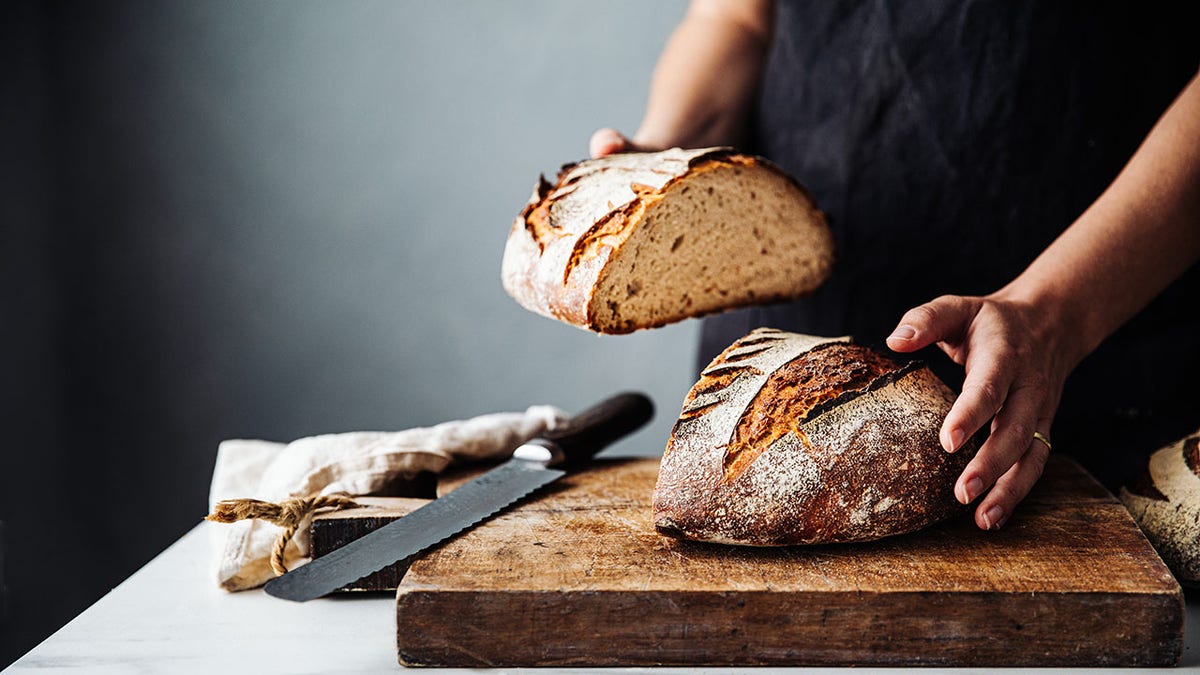 Fresh sourdough bread cut into slices