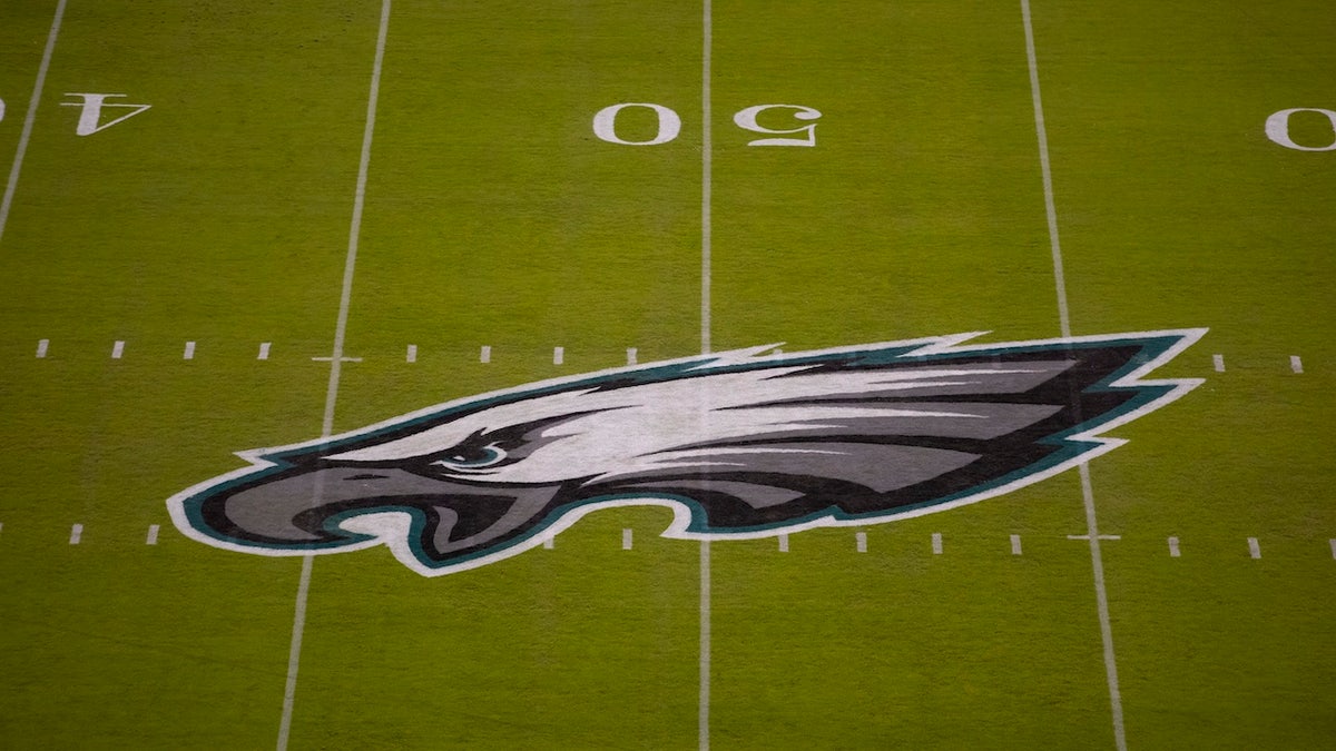 A detailed point of view of the Philadelphia Eagles slogan in the midfield before the match against Dallas Cobwyz in Lincoln Financial on November 1, 2020 in Philadelphia, Pennsylvania. 