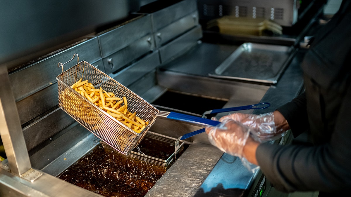 Deep fryer at a commercial kitchen.