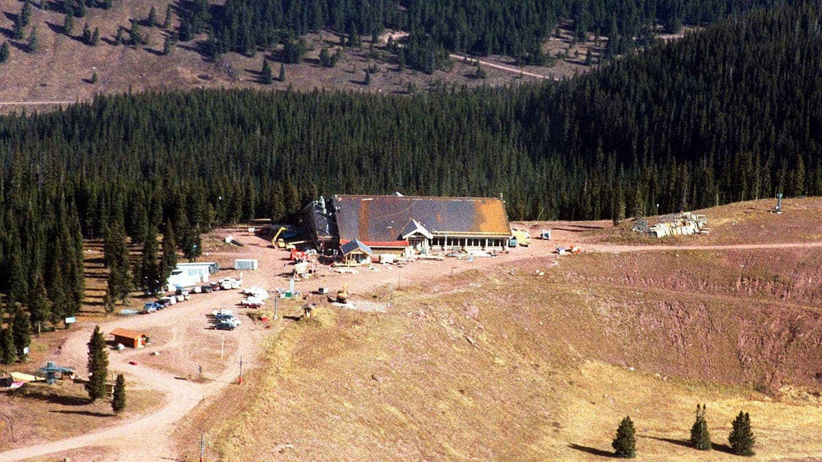 The newly constructed Two Elk Lodge in the Vail ski area at Vail, Colorado, built to replace the original building which was allegedly burned down by arsonists last year. Looking from south to north from Colorado Army National Guard helicopter.