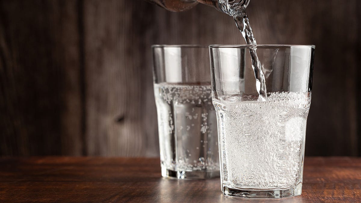 Glass of cold sparkling water.