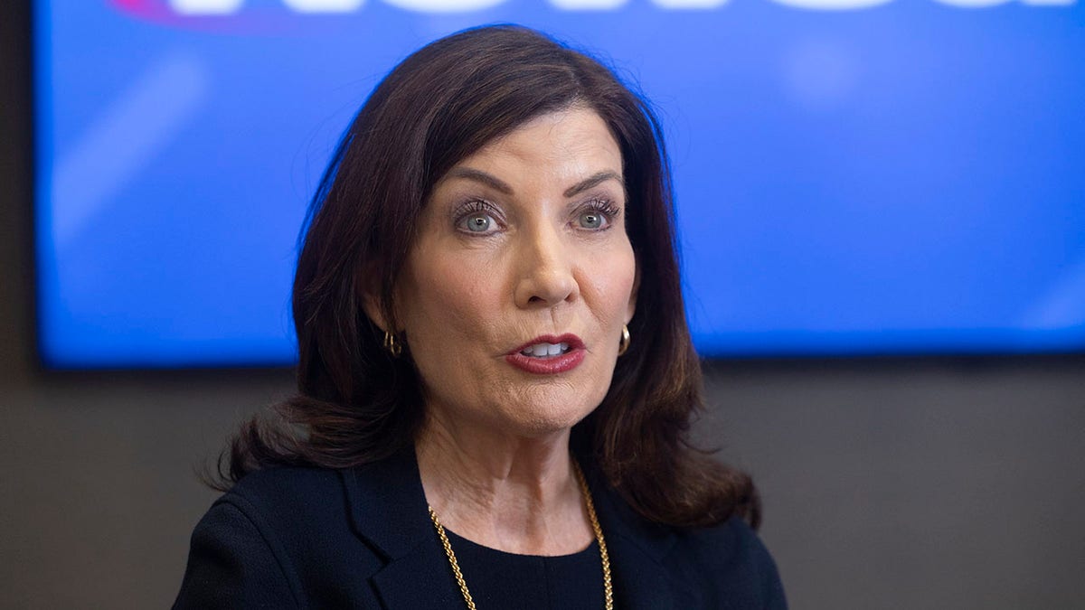 Gov. Kathy Hochul visits Newsday headquarters on Jan. 22, 2024, in Melville, New York.