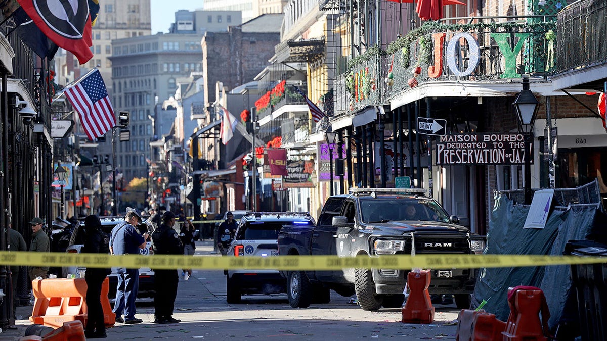 Part of Bourbon Street behind police tape