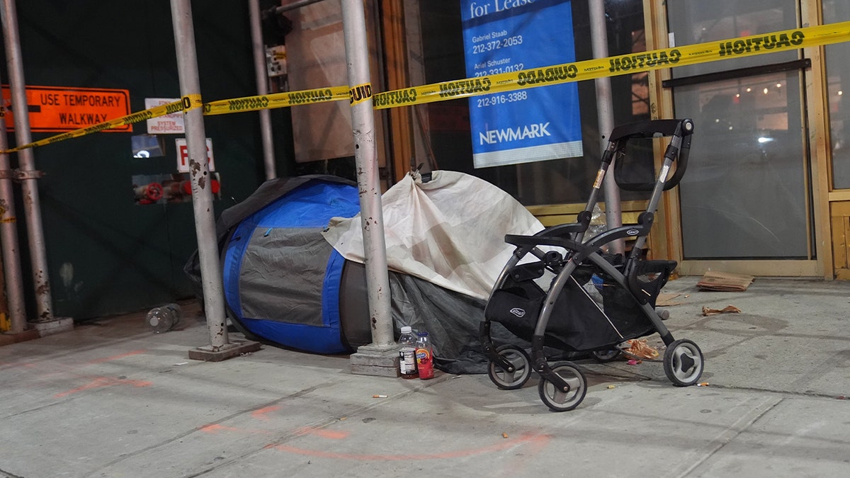 Homeless tent on the street corner