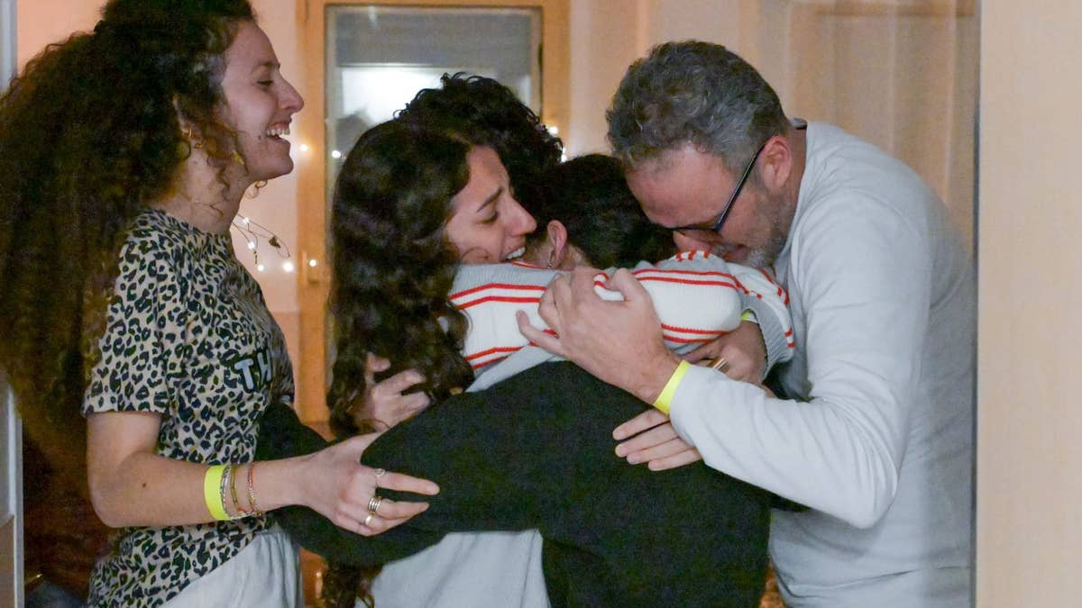 Romi Gonen is warmly welcomed into his family after being freed from Gaza by Hamas terrorists as part of a cease-fire agreement. 