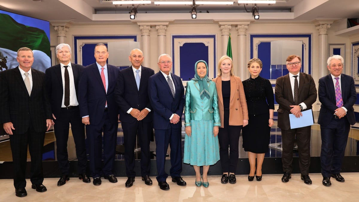 Attendees at the Paris meeting From left: John Bercow, former Speaker, British House of Commons, Hyhoria Nemyria, former deputy prime minister, Ukraine, Yulia Tymoshenko, former prime minister, Ukraine, Liz Truss, former prime minister, United Kingdom, Mrs. Maryam Rajavi, Gen. Keith Kellogg, special envoy for Ukraine and Russia, Yanez Yanša, former prime minister of Slovenia, Gen. James Jones, National Security Advisor to President Obama, former NATO commander, Ola Elvestuen, Member of Norwegian Parliament, Minister of Climate and Environment of Norway (2018-2020), Gen. Tod Wolters, Supreme Allied Commander, Europe.