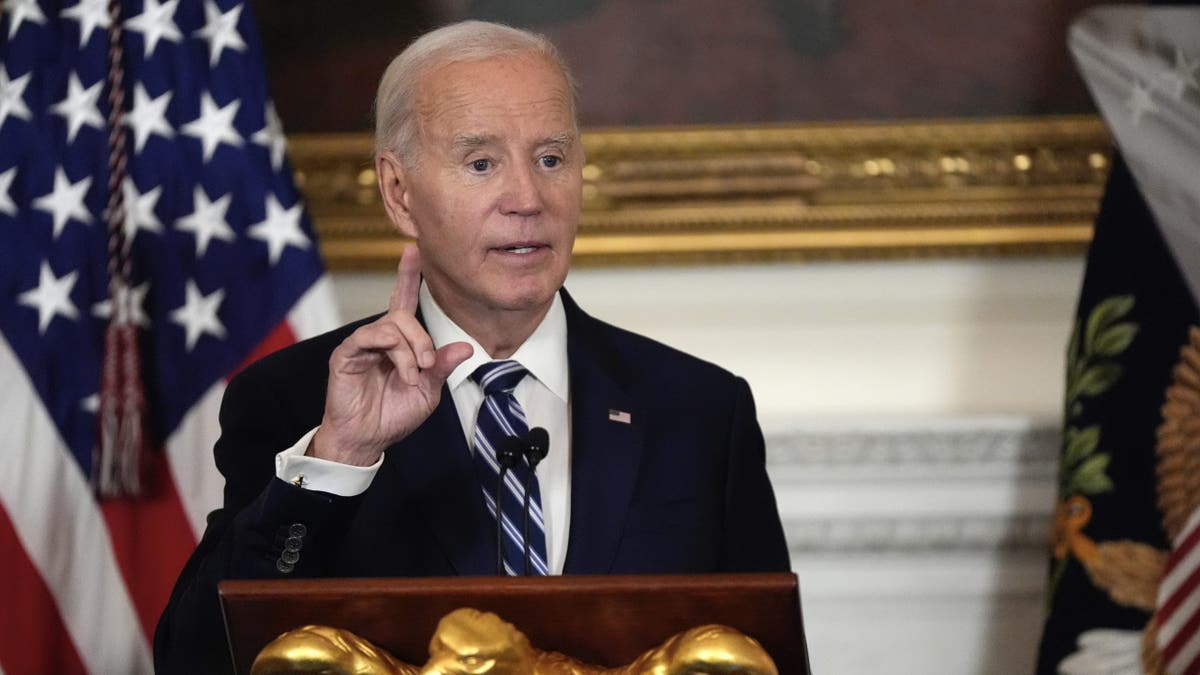 President Joe Biden speaks at a reception for new Democratic members of Congress in the State Dining Room of the White House, Sunday, Jan. 5, 2025, in Washington. (AP Photo/Manuel Balce Ceneta)