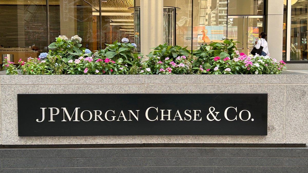 JPMorgan Chase & Co. sign and building exterior seen in New York City.