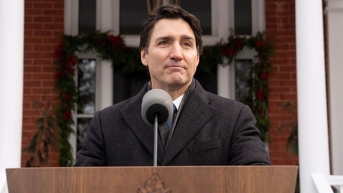 Prime Minister Trudeau poses close-up at the podium