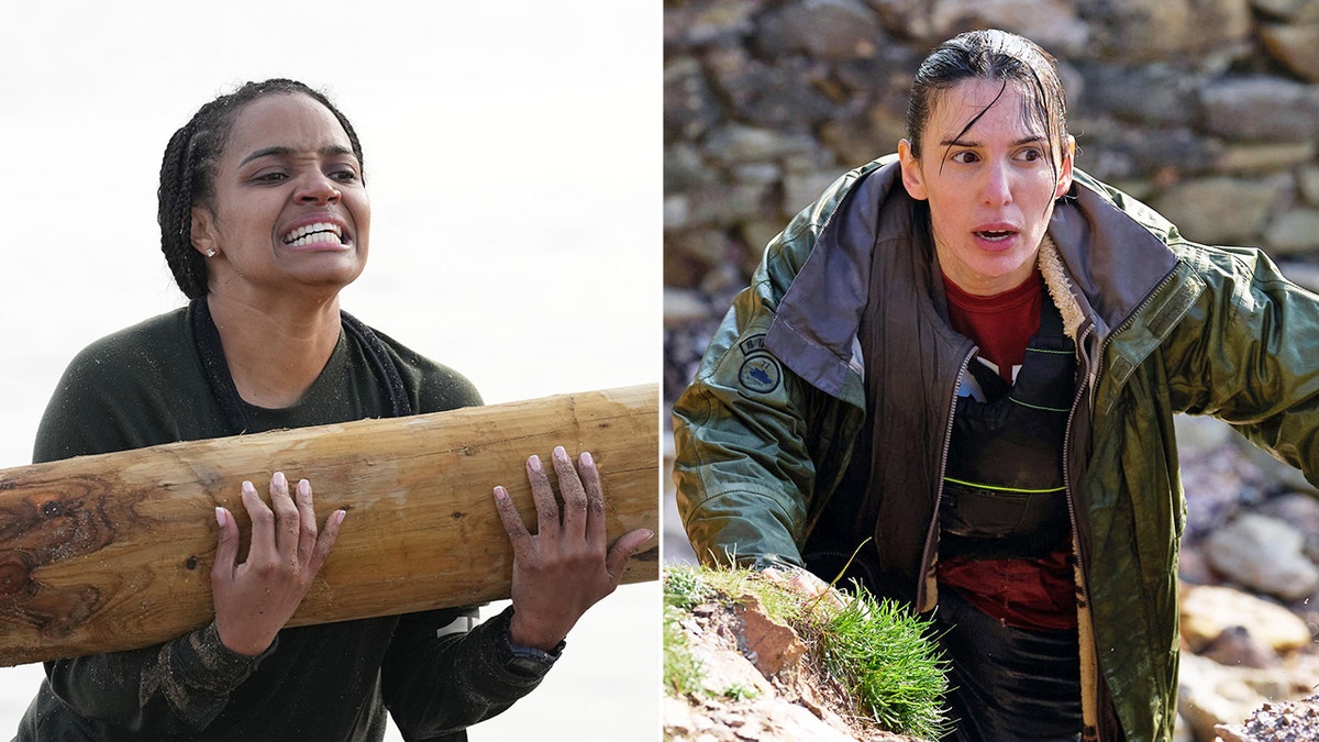 Side by side photos of Kyla Pratt and Christy Carlson Romano in "Special Forces" challanges