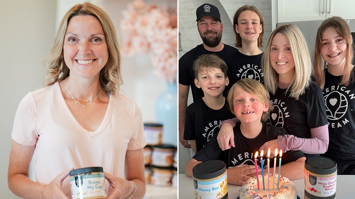 Leah Hurley, left, poses for a photo holding one of her nut butters. She and her family say they've been living the American dream since she turned her nut butter business into a business.