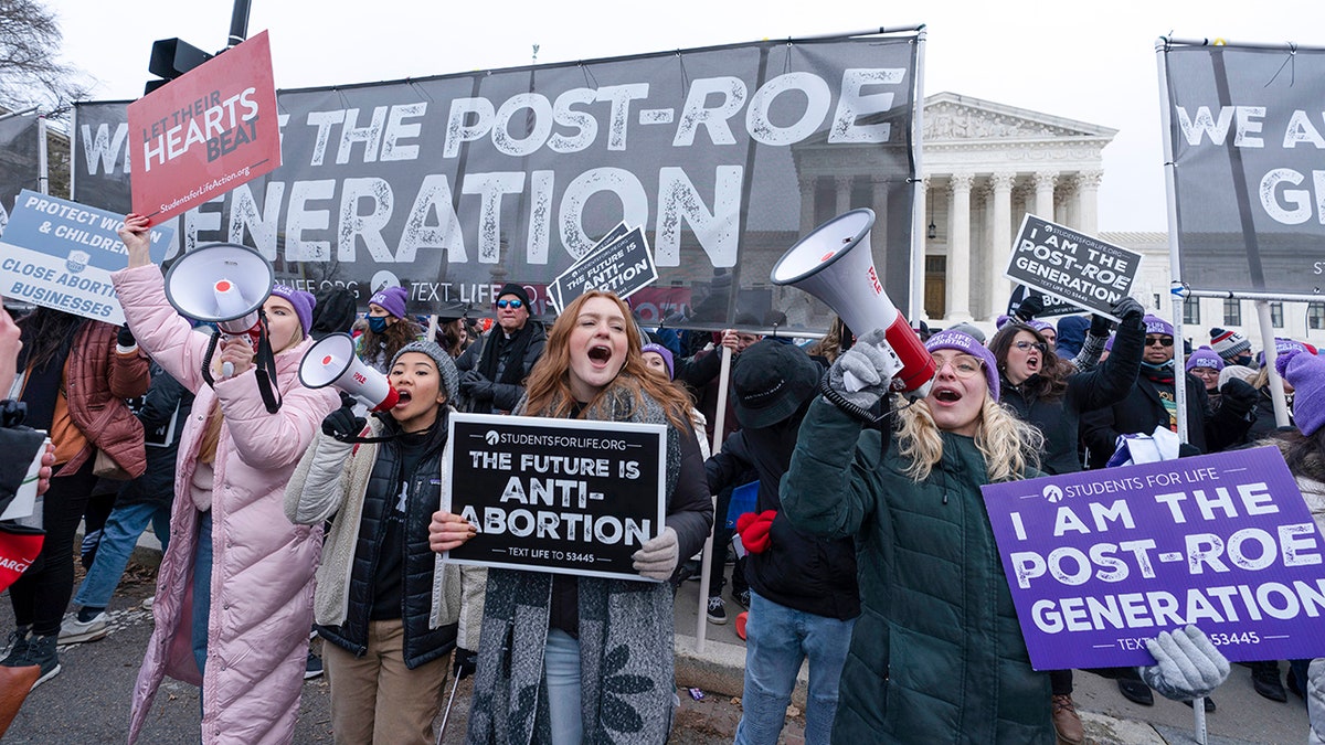 Anti-abortion activists march outside the U.S. Supreme Court during the annual March for Life in Washington, D.C., in 2022.