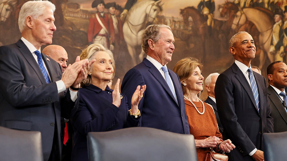 President Bill Clinton, erstwhile  Secretary of State Hillary Clinton, erstwhile  President George W. Bush, erstwhile  archetypal  woman  Laura Bush and erstwhile  President Barack Obama