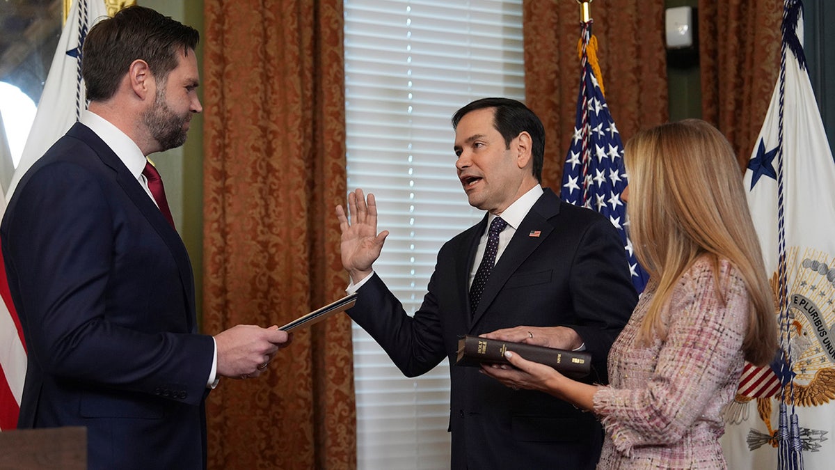 Secretary of State Marco Rubio is sworn in by Vice President JD Vance