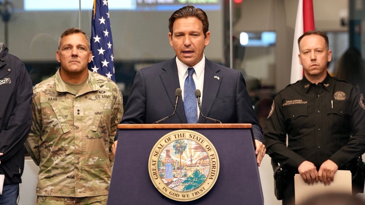 Florida Gov. Ron DeSantis speaks at a podium