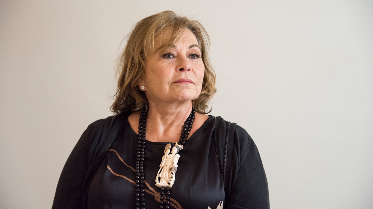 Roseanne Barr attends a press conference in 2018