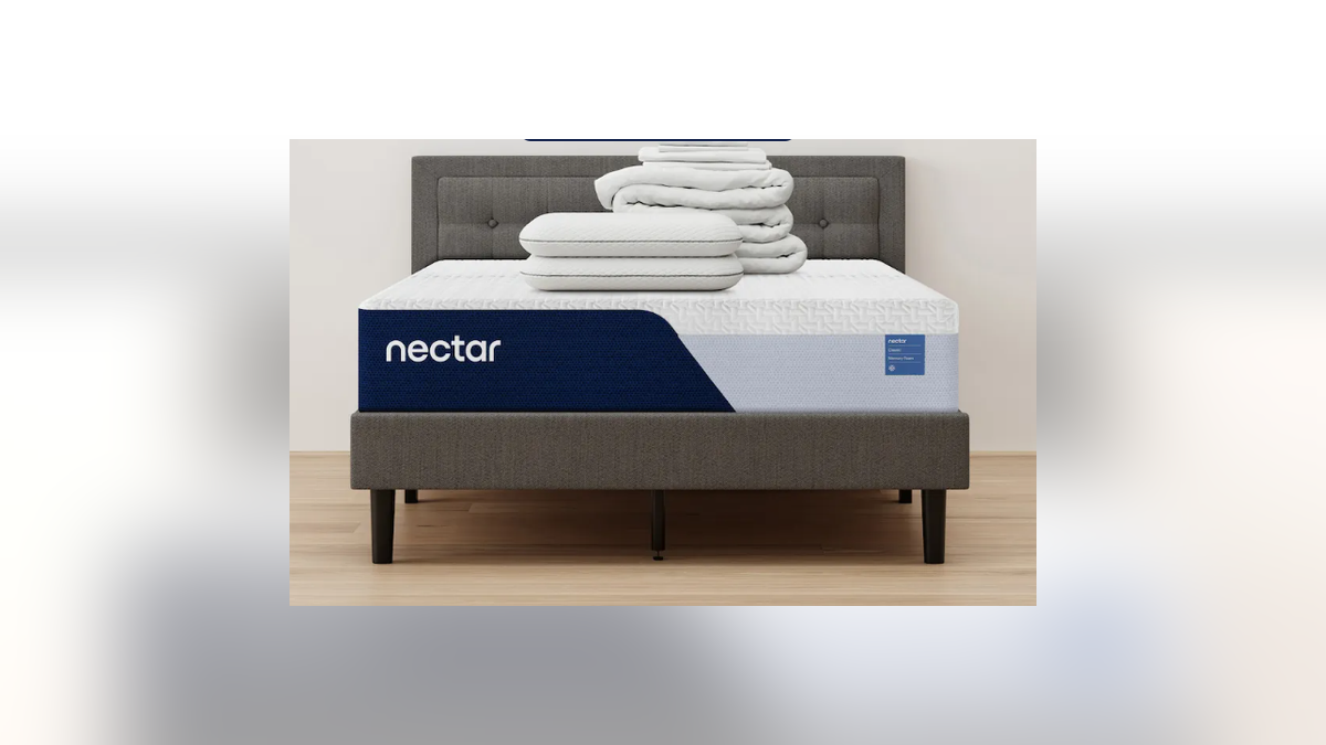 Get a modern-looking bed frame and mattress. 