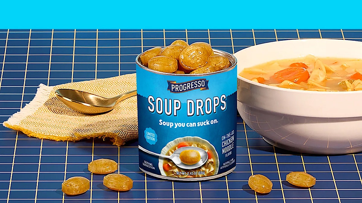 maybe "Soup drops" Next to a bowl of soup.