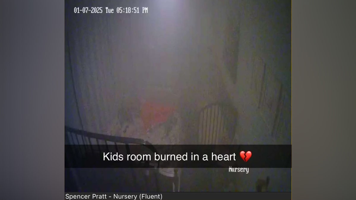 A screenshot of Spencer Pratt's Snapchat story showing his children's room had burned in the shape of a heart