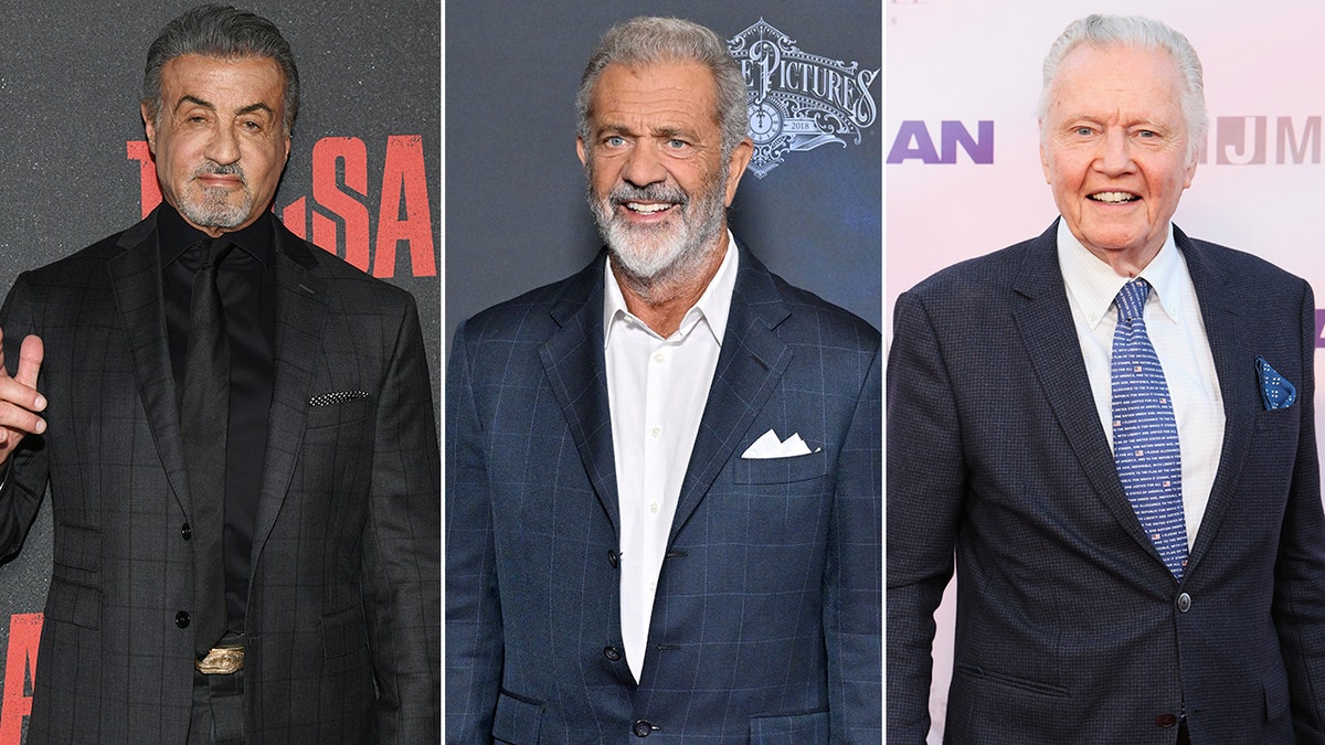 Side by side photos of Sylvester Stallone, Mel Gibson, and Jon Voight