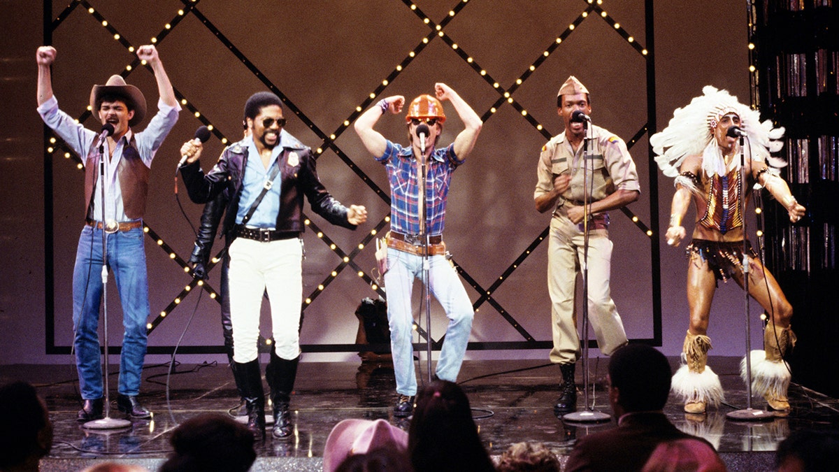 The Village People on stage in 1979 performing.