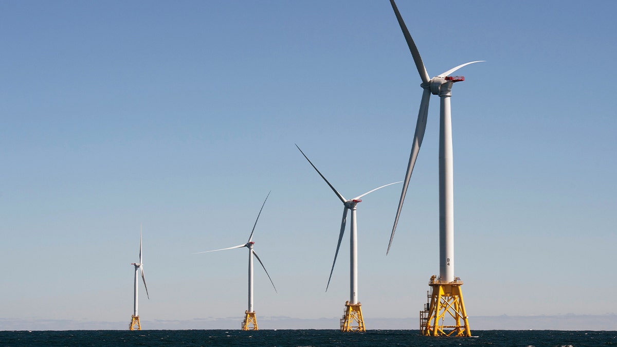 Wind turbines, of the Block Island Wind Farm, tower above the water on Oct. 14, 2016 off the shores of Block Island, Rhode Island. The first offshore wind project in the U.S. has created more than 300 construction jobs and will deliver the electricity demands for the entire island.