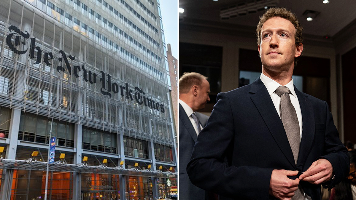 foto-foto yang disusun gedung New York Times dan Mark Zuckerberg